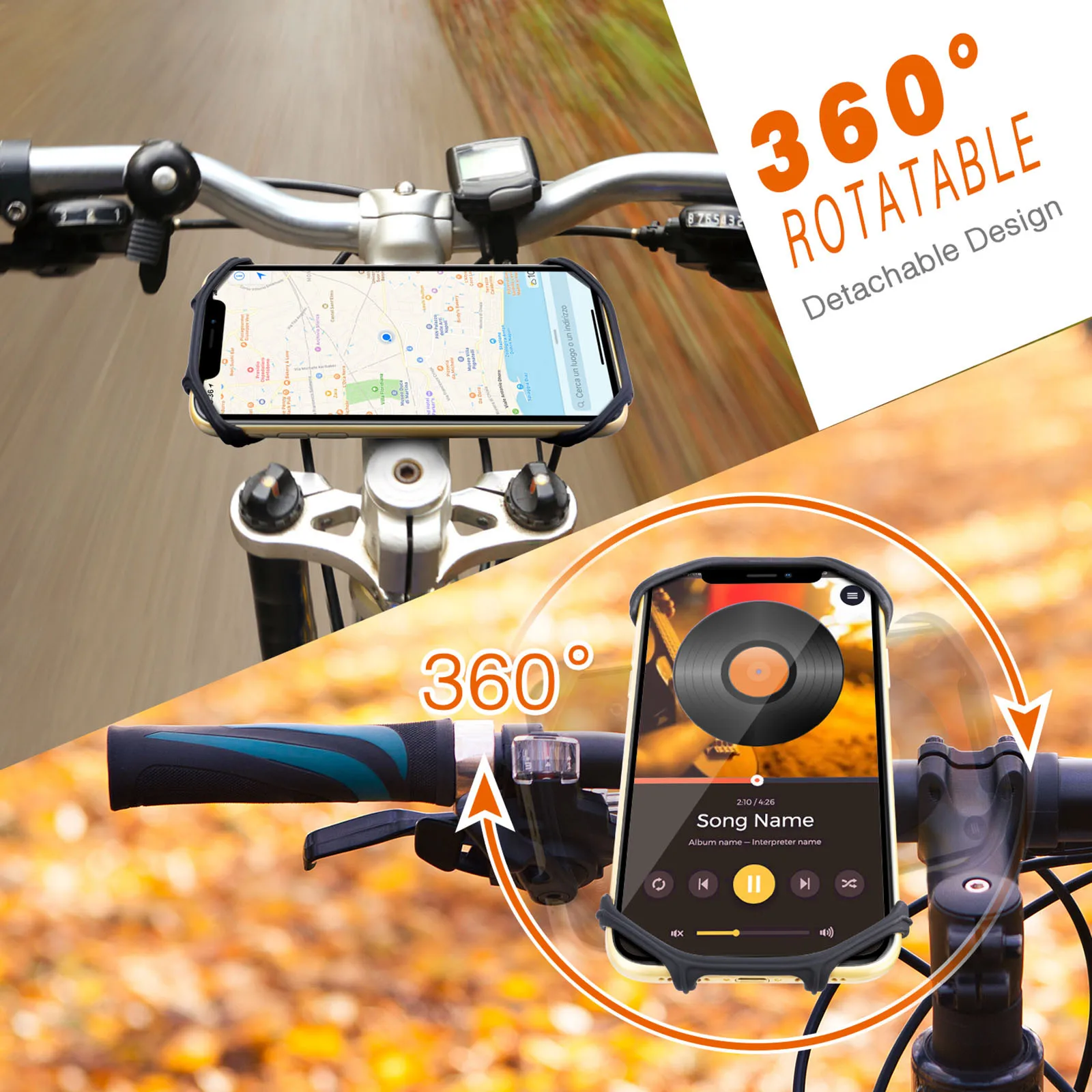 Силиконов титуляр за телефон за велосипед, Мтб мотоциклет, въртящи се на 360 градуса, поставка за под наем, определяне на волана, свалящ подкрепа на мобилен GPS1